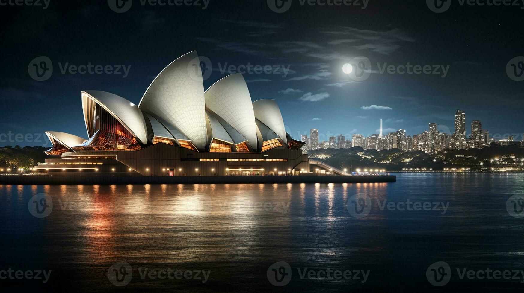 nacht visie van Sydney opera huis. generatief ai foto