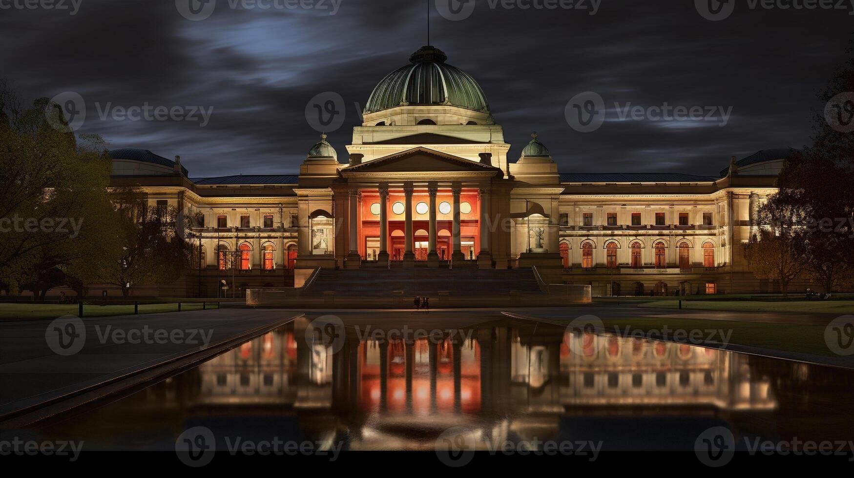 nacht visie van nationaal galerij van Victoria. generatief ai foto