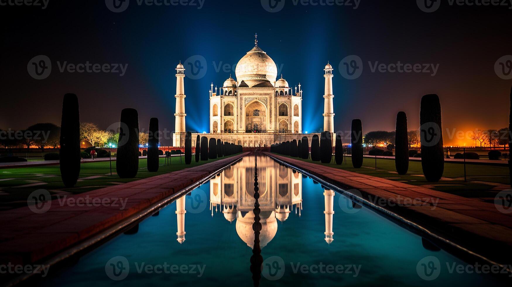 nacht visie van de taj mahal. generatief ai foto