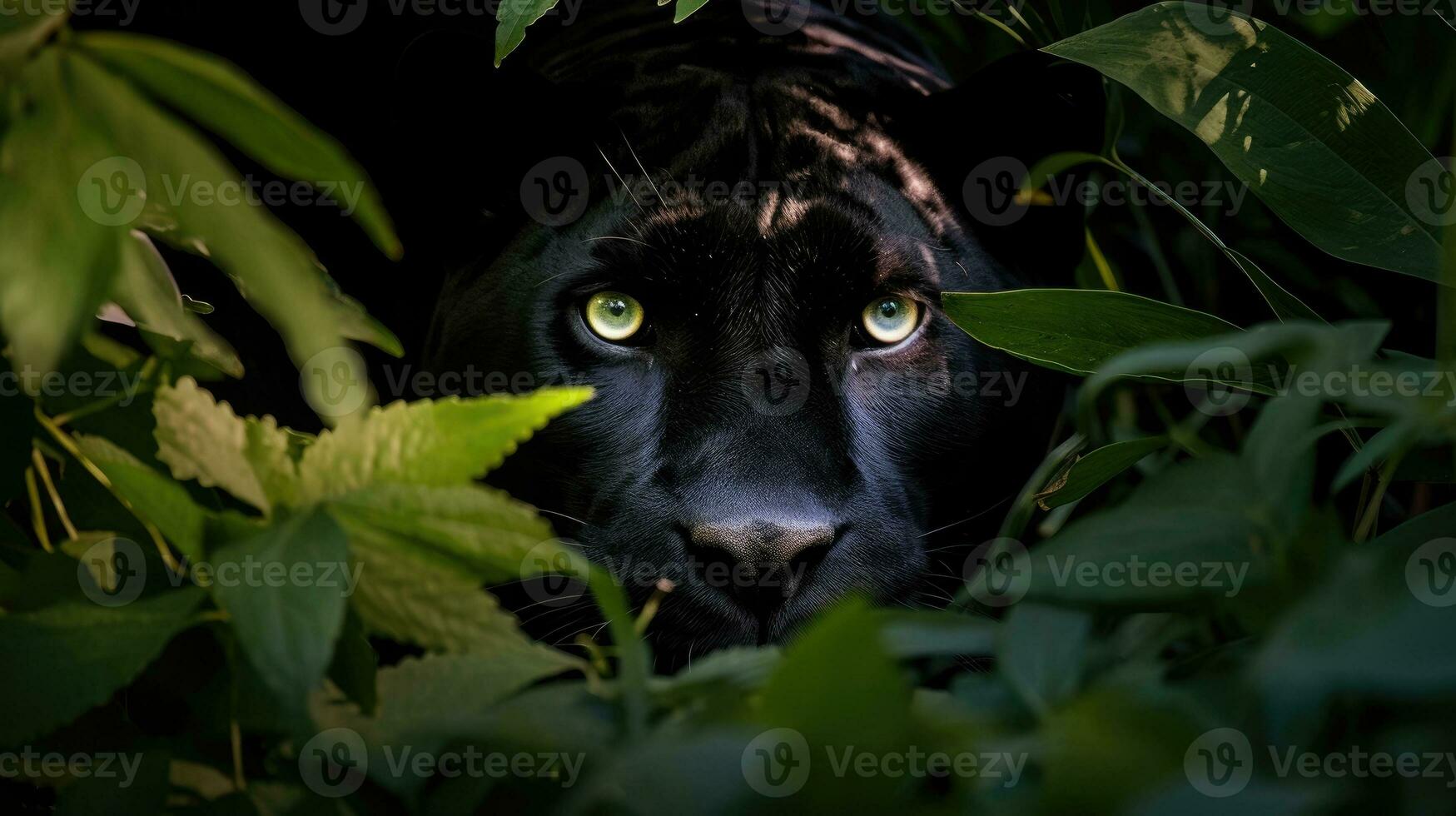 mysterieus zwart panter in de oerwoud. generatief ai foto