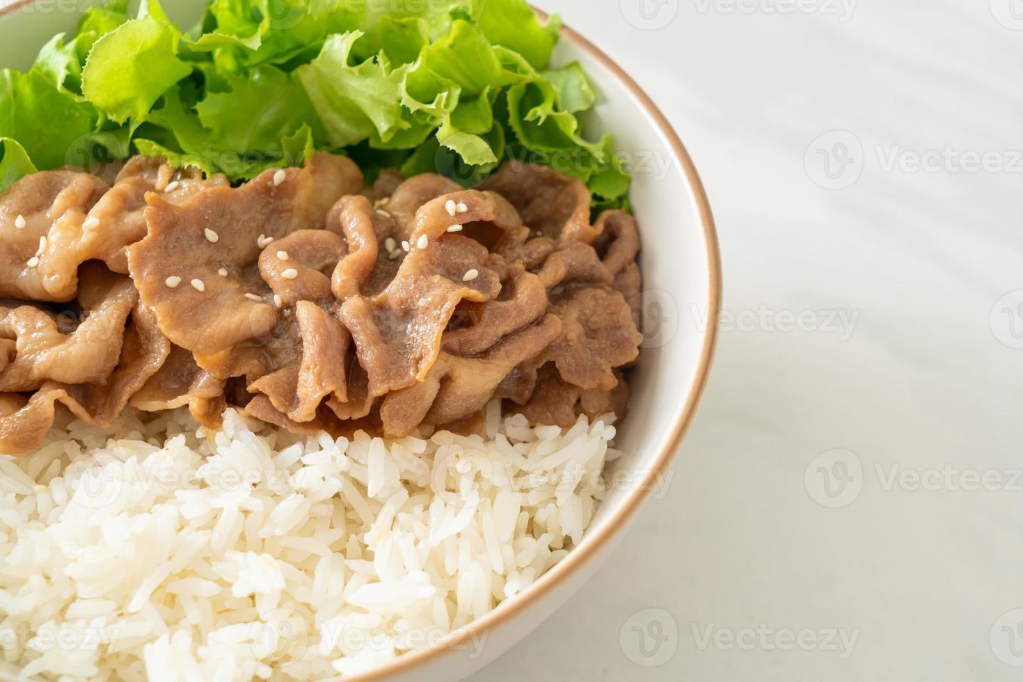 Japanse Donburi-rijstkom met varkensvlees foto