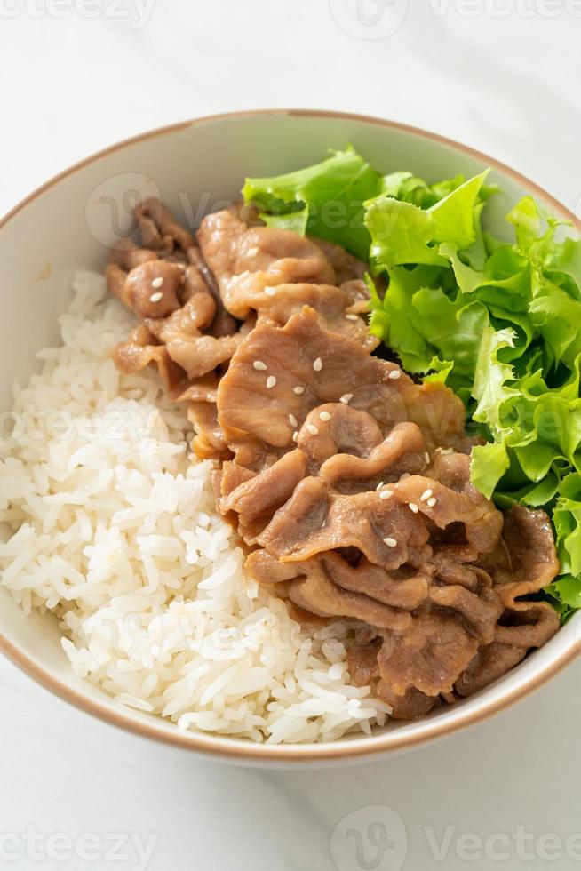 Japanse Donburi-rijstkom met varkensvlees foto