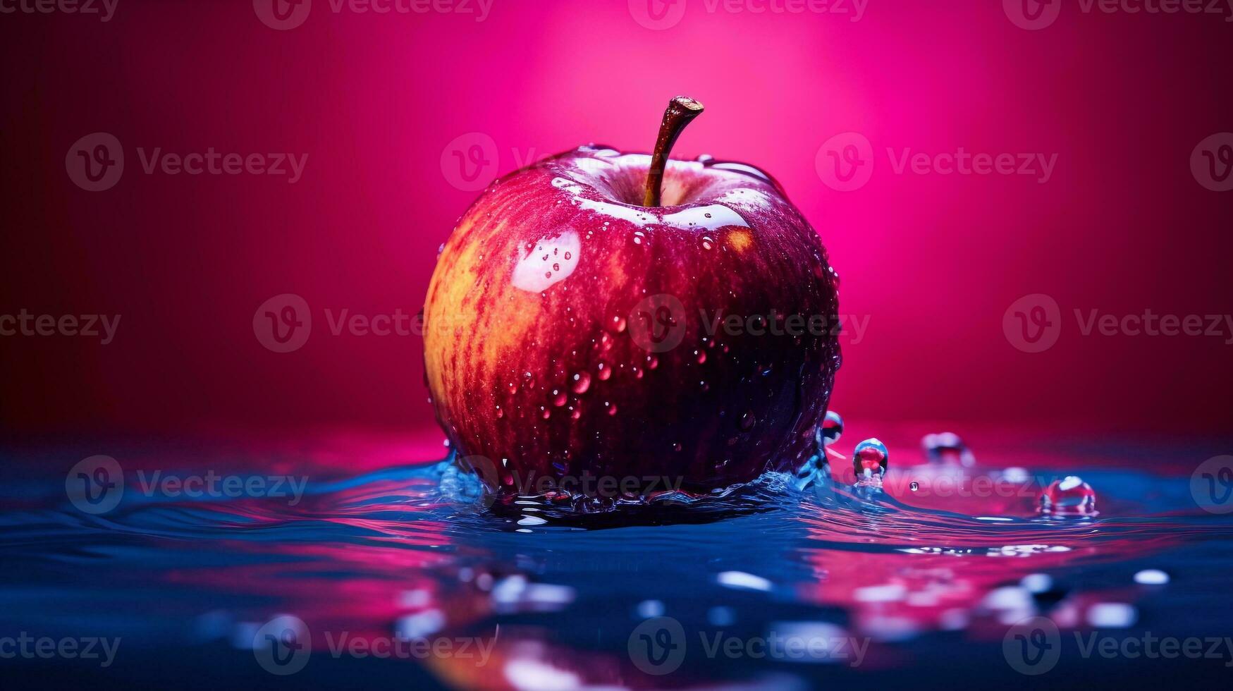 foto van water appel fruit voor de helft tegen een kleurrijk abstract achtergrond. generatief ai