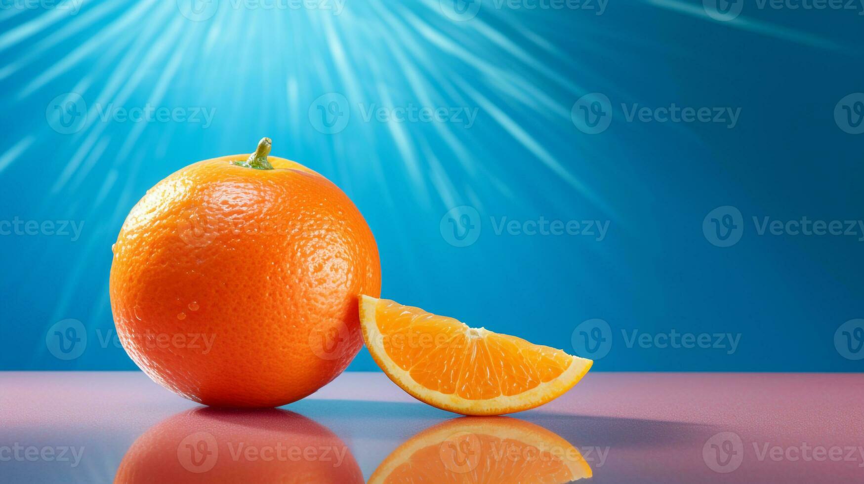 foto van satsuma fruit voor de helft tegen een kleurrijk abstract achtergrond. generatief ai