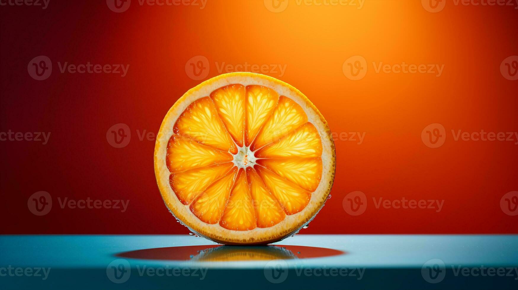 foto van oranje fruit voor de helft tegen een kleurrijk abstract achtergrond. generatief ai