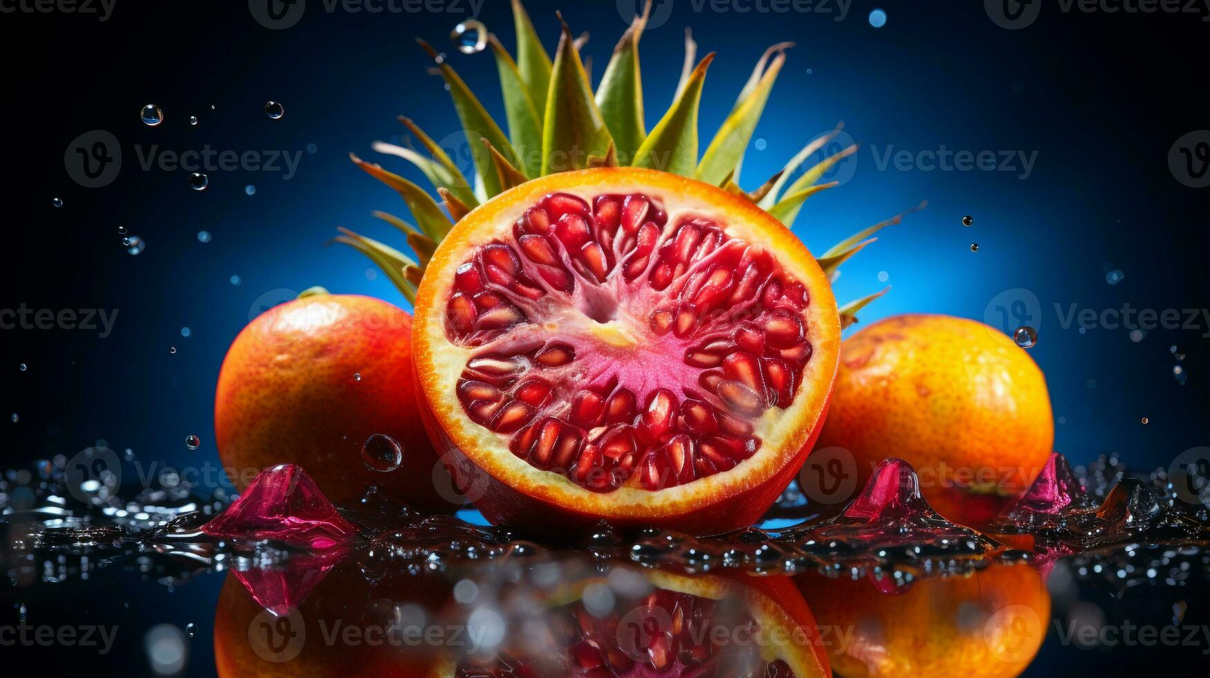 foto van jambol fruit voor de helft tegen een kleurrijk abstract achtergrond. generatief ai