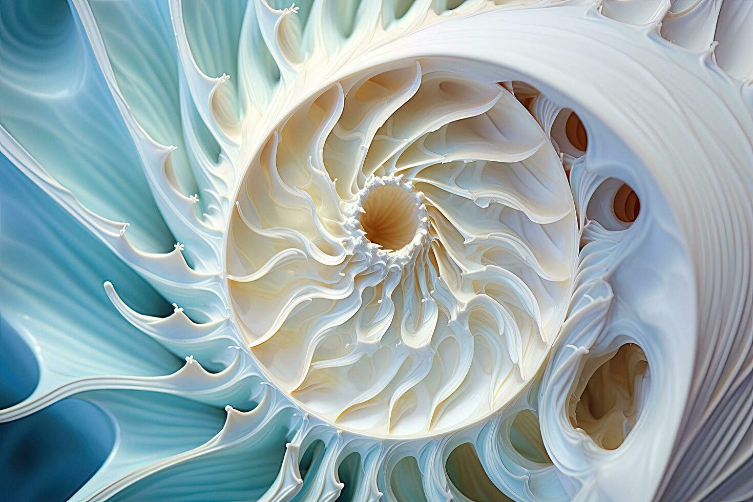 abstract fractaal. fractal kunst achtergrond voor creatief ontwerp. decoratie voor behang, bureaublad, nautilus schelp, detailopname van een nautilus schelp, ai gegenereerd foto