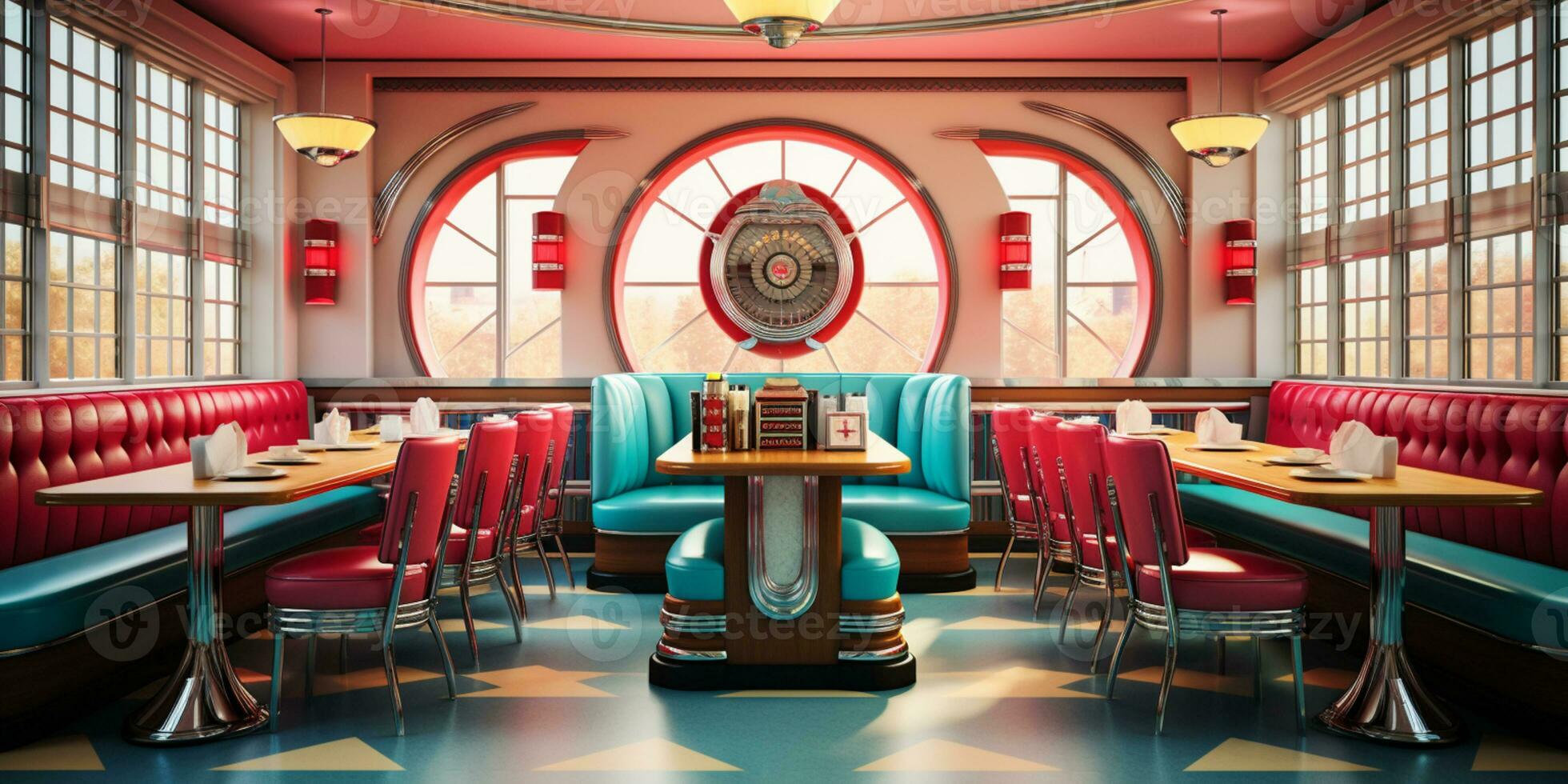 retro wijnoogst diner restaurant, interieur ontwerp, elegant oud fashioned ontwerp concept, ai generatief foto