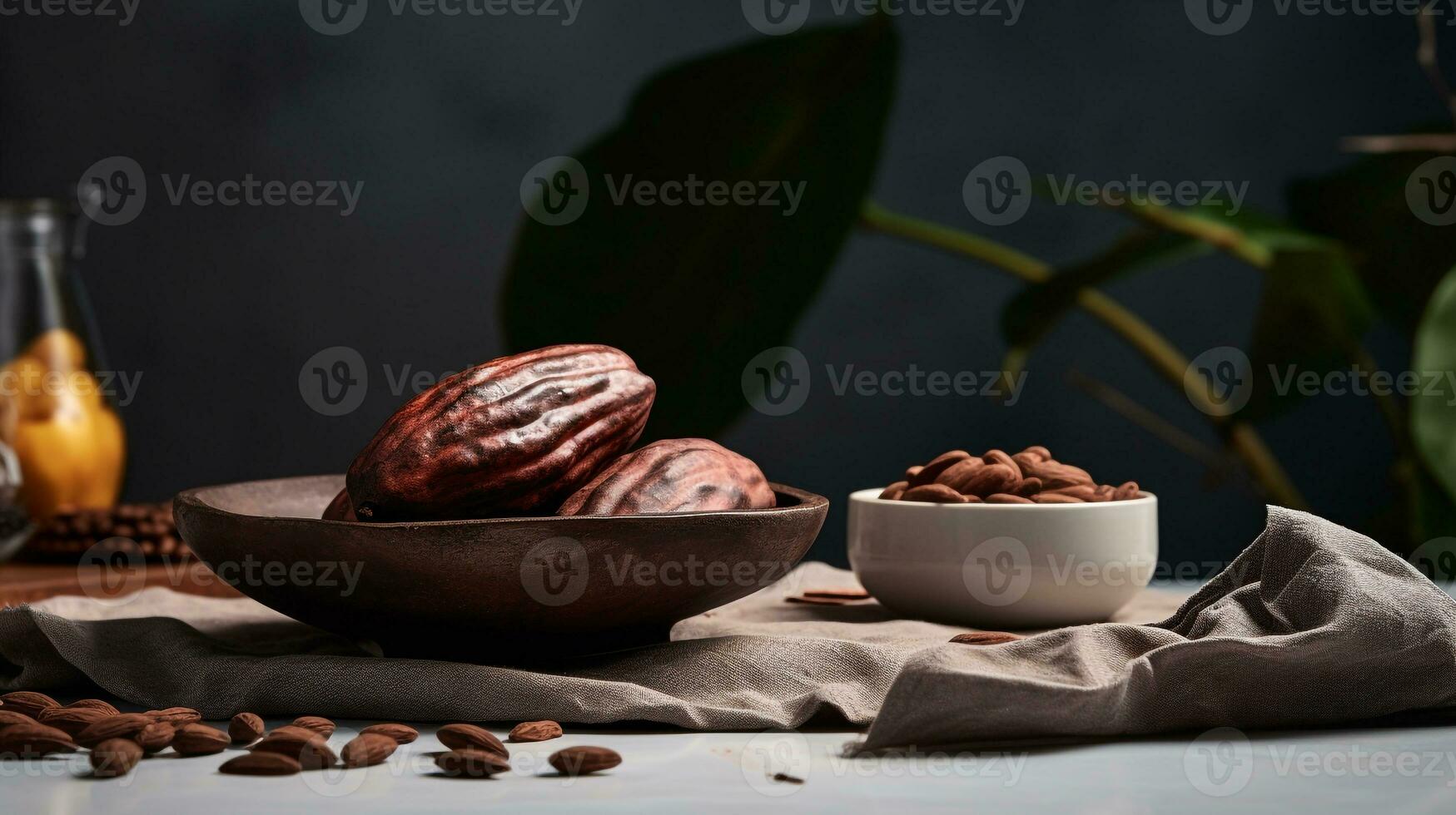 foto van cacao Aan een minimalistische tafel. generatief ai