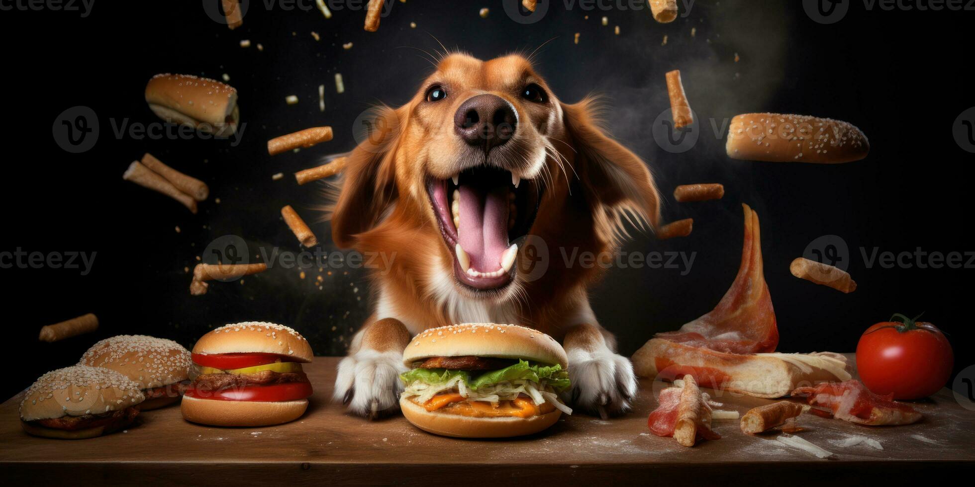 blij hond smaken een smakelijk traktatie van heet honden. ai generatief. foto