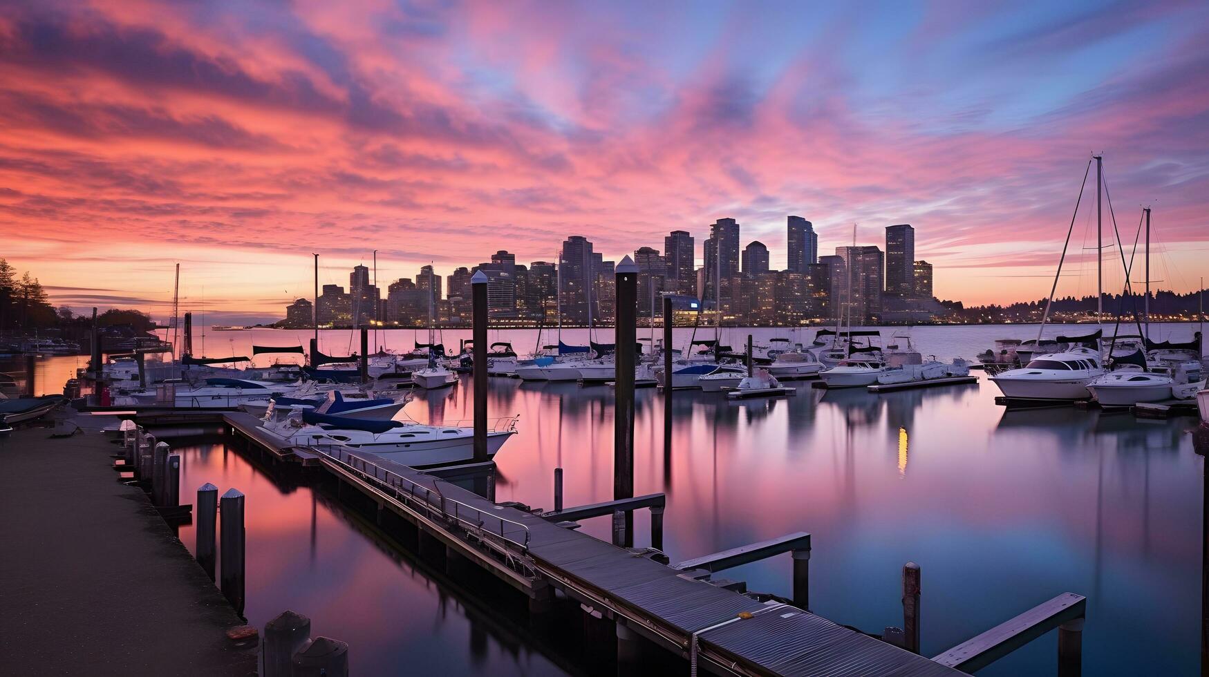 foto stad haven Bij zonsondergang ai genereren