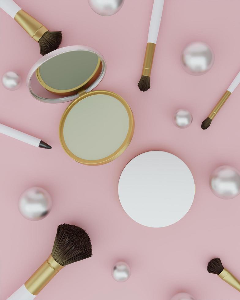 een set make-up voor veel vrouwen op een roze achtergrond foto