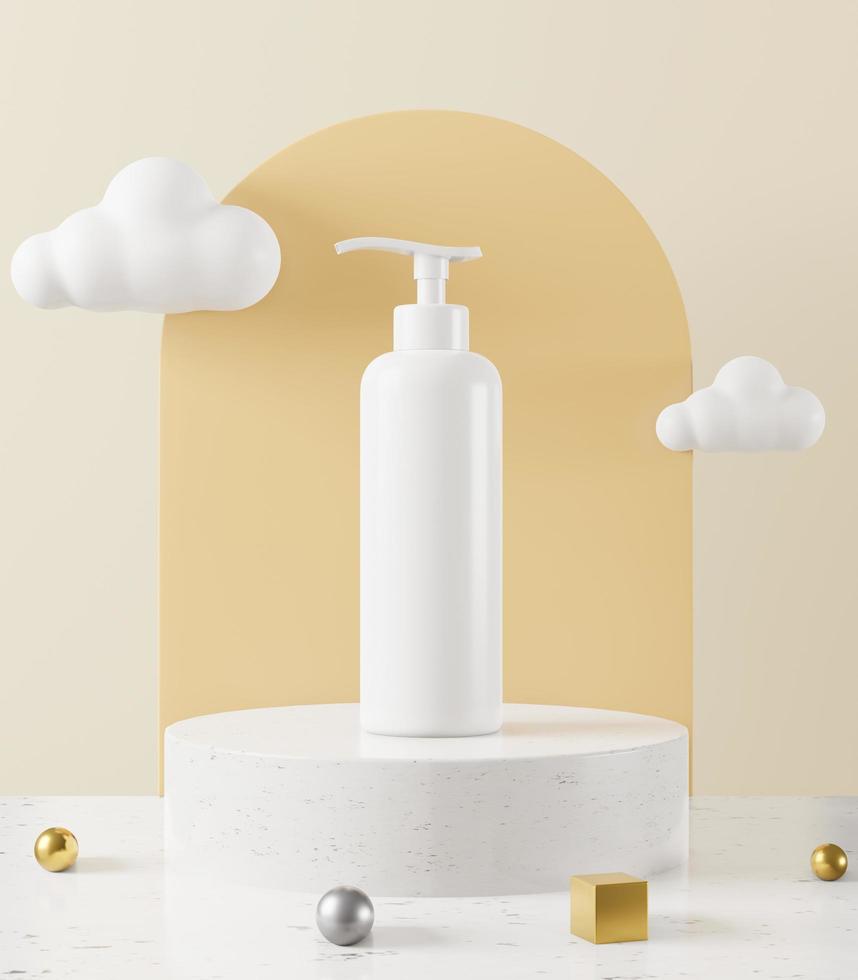 crème fles of parfum pomp geplaatst op pastel witte achtergrond foto