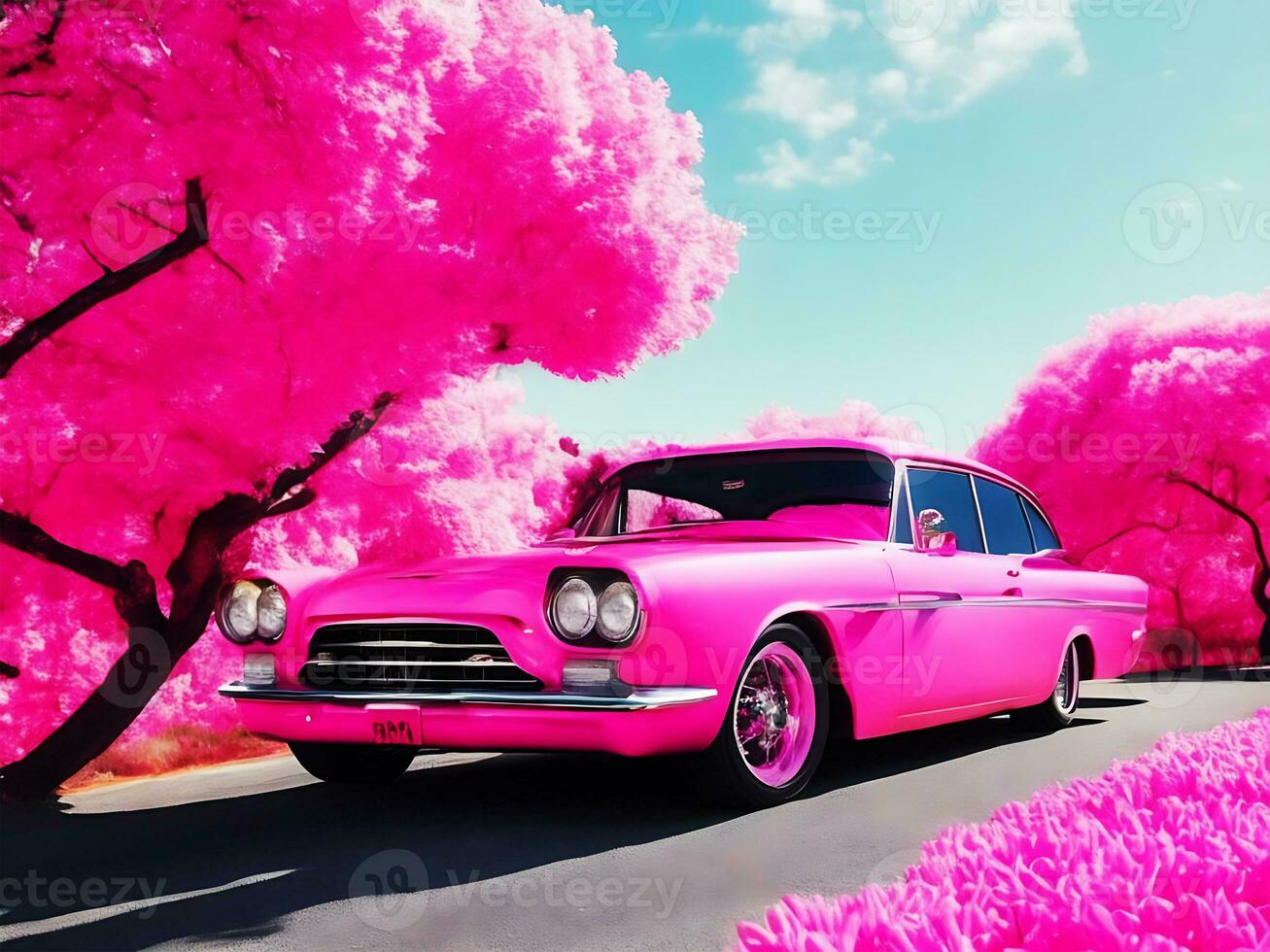 wijnoogst klassiek auto roze behang ai genereren foto