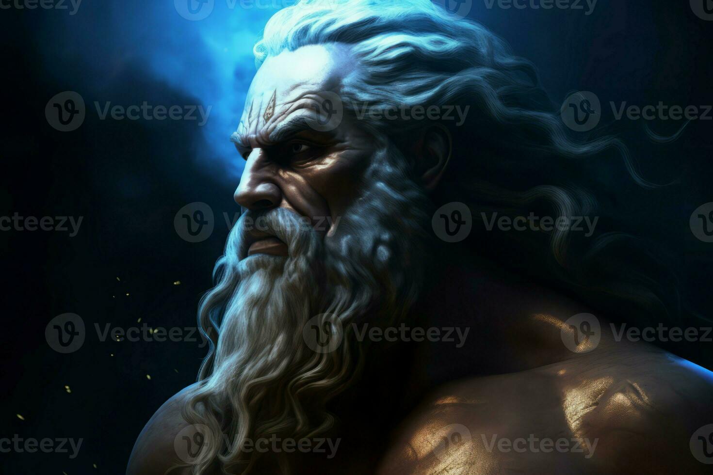 Zeus Grieks god portret met lang haar. genereren ai foto