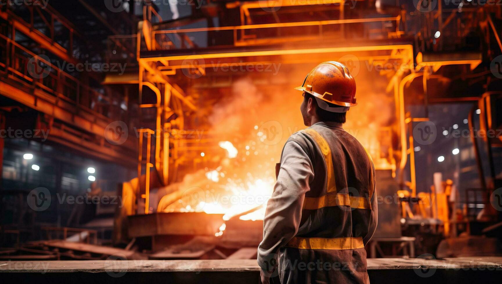 industrieel arbeider werken in een metallurgisch fabriek. zwaar industrie. ai gegenereerd. foto