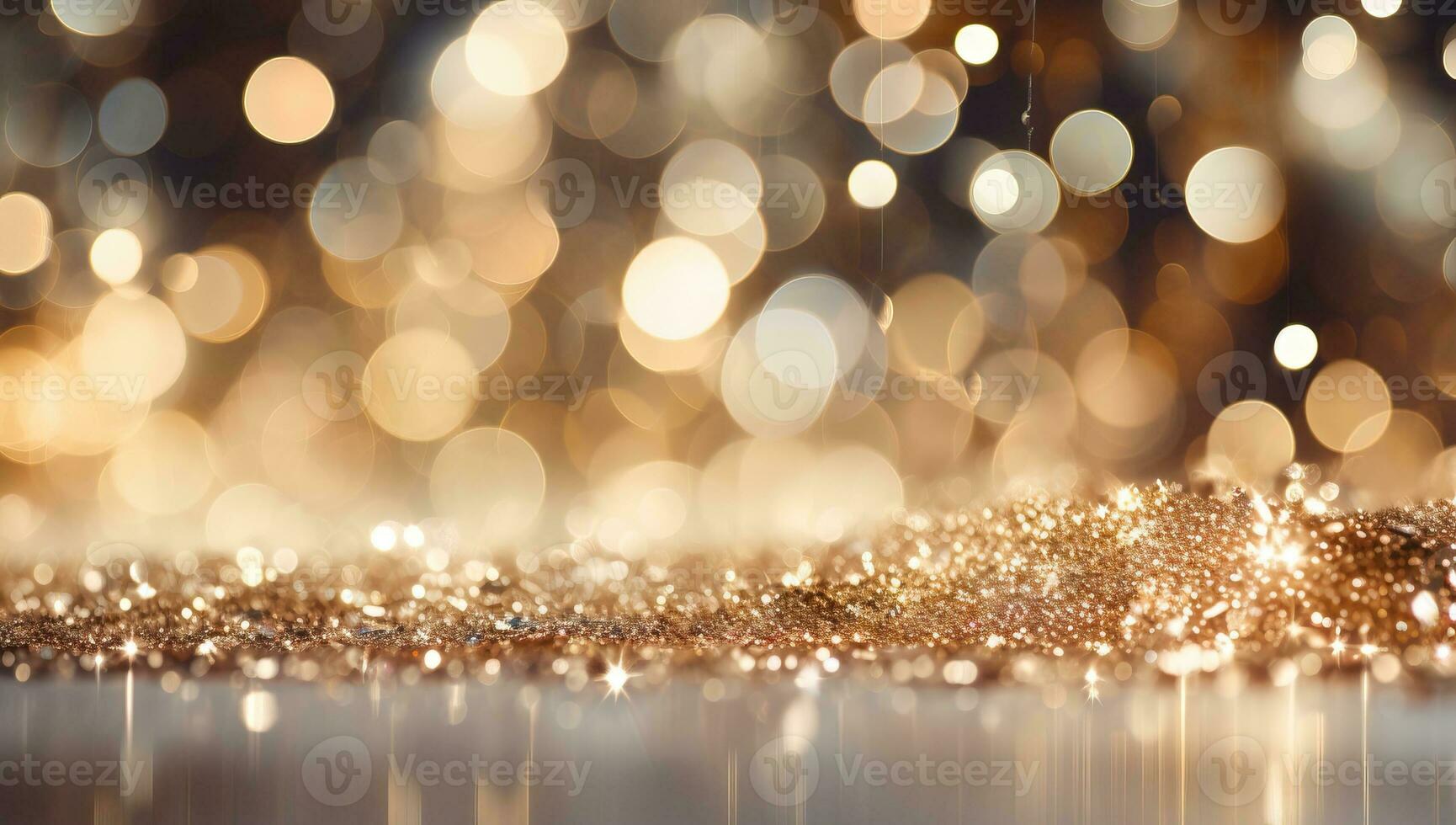 gouden bokeh lichten achtergrond. Kerstmis en nieuw jaar concept. ai gegenereerd. foto