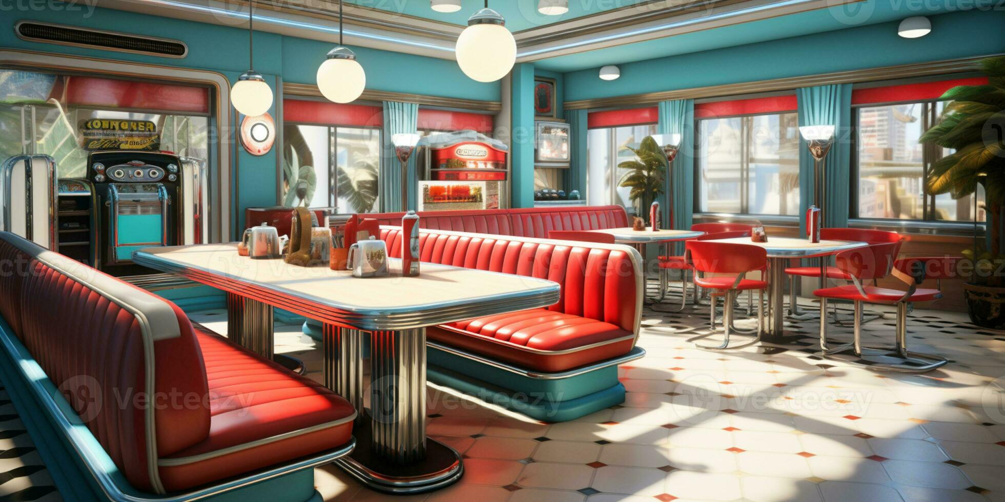 retro wijnoogst diner restaurant, interieur ontwerp, elegant oud fashioned ontwerp concept, ai generatief foto