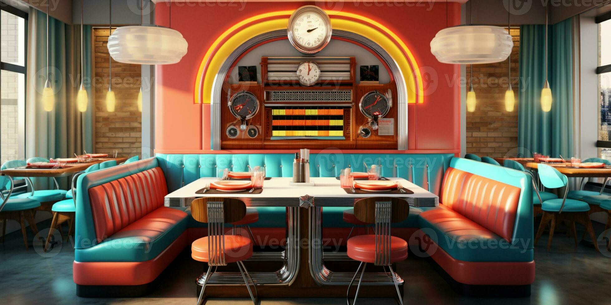 retro wijnoogst diner restaurant, interieur ontwerp, elegant oud fashioned ontwerp concept, ai generatief foto