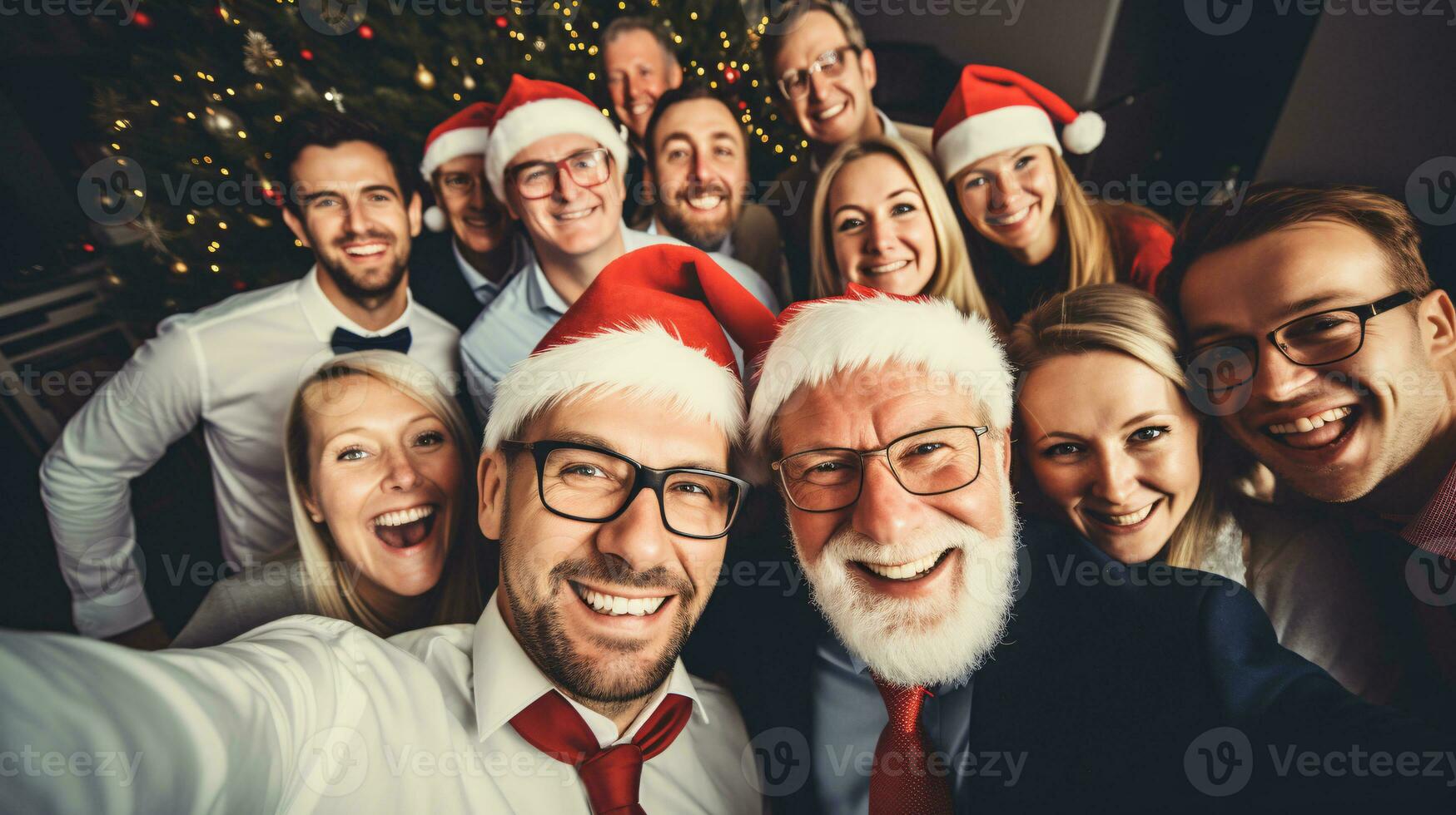 ai generatief bedrijf mensen in Kerstmis kantoor sociaal bijeenkomst, ontmoeting, partij foto