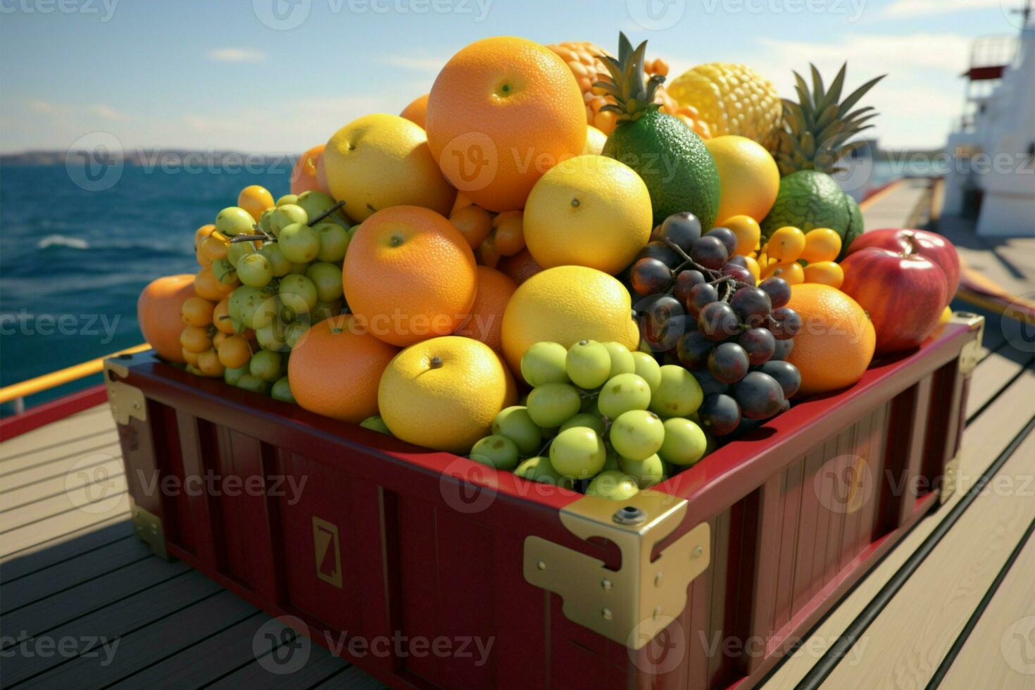 mafra houder Holding fruit, een deel van een maritiem vervoer tafereel ai gegenereerd foto