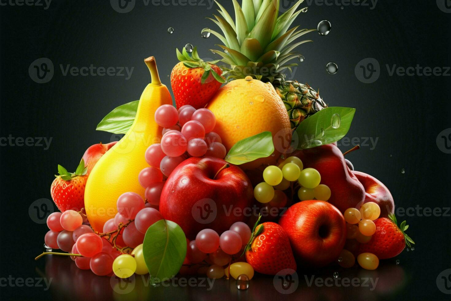 een logo weergegeven in 3d met een focus Aan fruit elementen ai gegenereerd foto