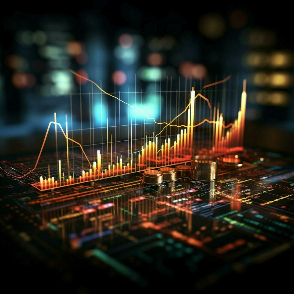 analyseren handel trends door voorraad markt diagram voor op de hoogte bedrijf en financieel beslissingen voor sociaal media post grootte ai gegenereerd foto