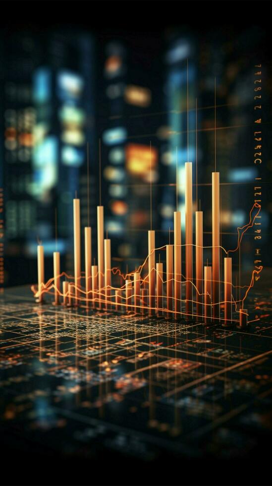voorraad markten pulse gevangen genomen in kandelaar grafiek, hulp strategisch bedrijf manoeuvres verticaal mobiel behang ai gegenereerd foto