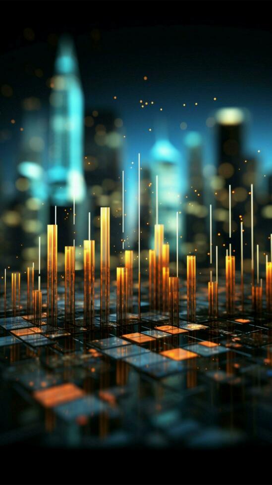 financieel diagrammen en grafieken samenvoegen in dubbel blootstelling, verhelderend ingewikkeld economisch bedrijf verticaal mobiel behang ai gegenereerd foto