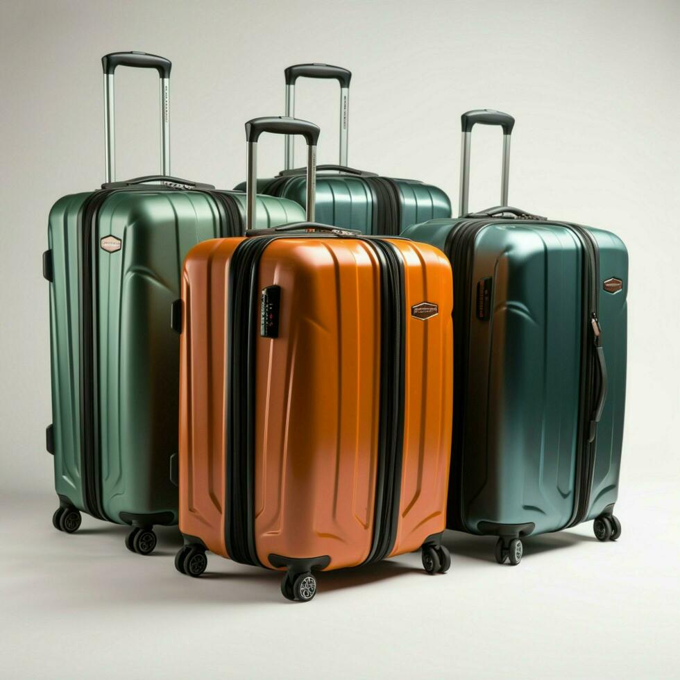 koffer ensemble verzameling van bagage weergegeven tegen een blanco wit instelling voor sociaal media post grootte ai gegenereerd foto