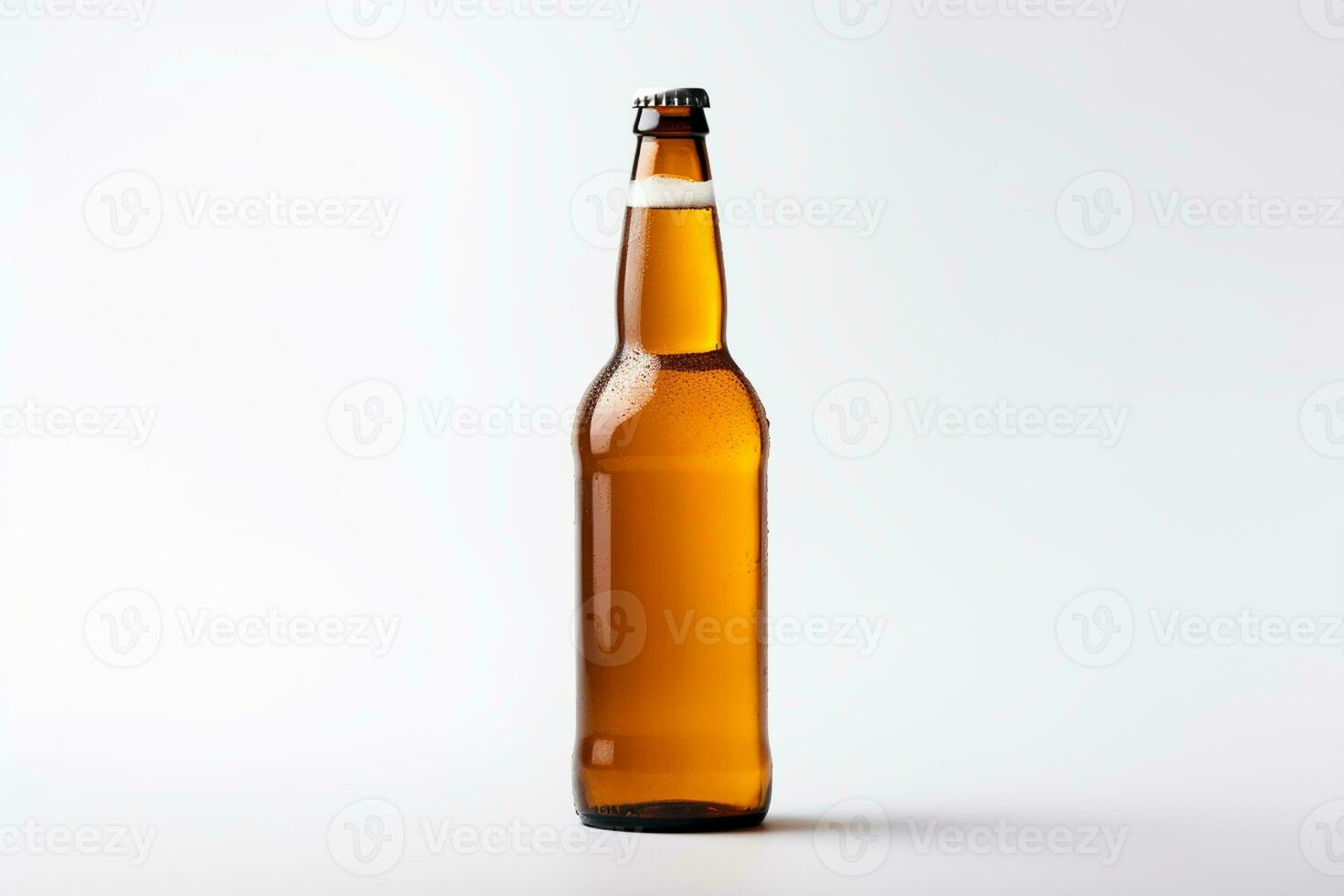 bier fles Aan een wit achtergrond. detailopname. studio schot. ai gegenereerd foto