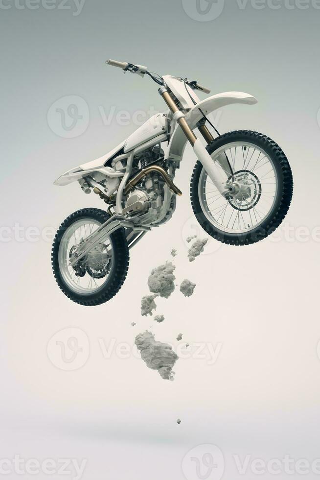 motorcross fiets vliegend hoog in de lucht ai gegenereerd foto