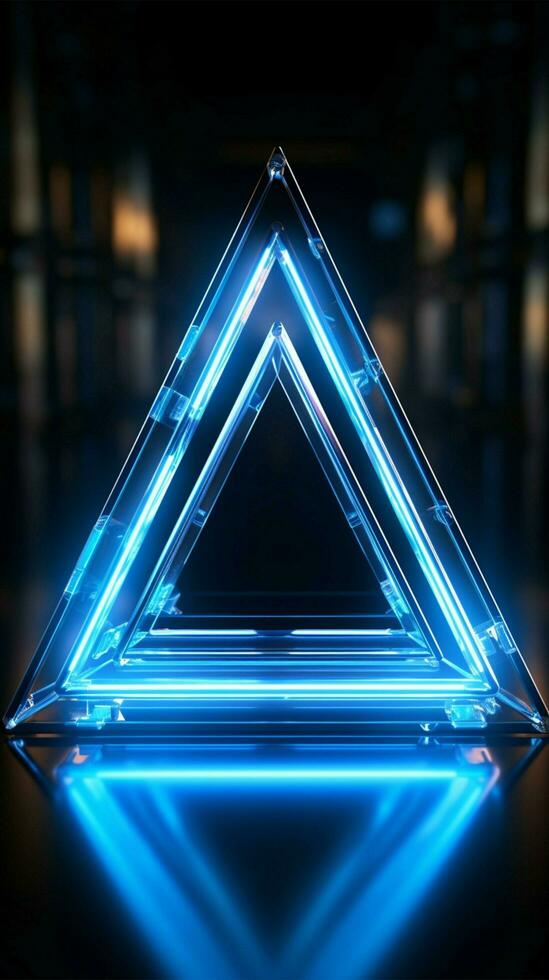 blauw neon driehoek elementair eenvoud met een levendig, modern rand verticaal mobiel behang ai gegenereerd foto
