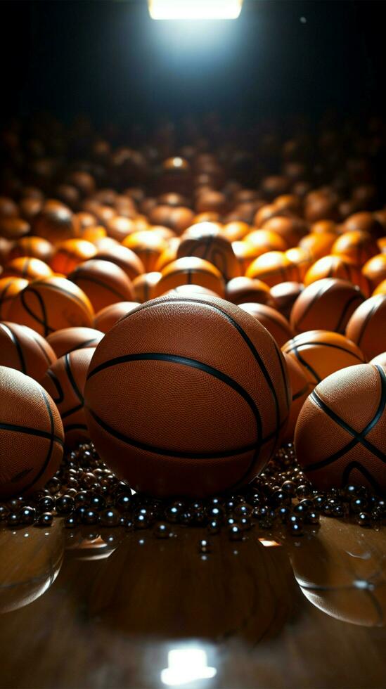 sporting verleiden, illustratie vangt basketballen boeiend essence in achtergrond verticaal mobiel behang ai gegenereerd foto