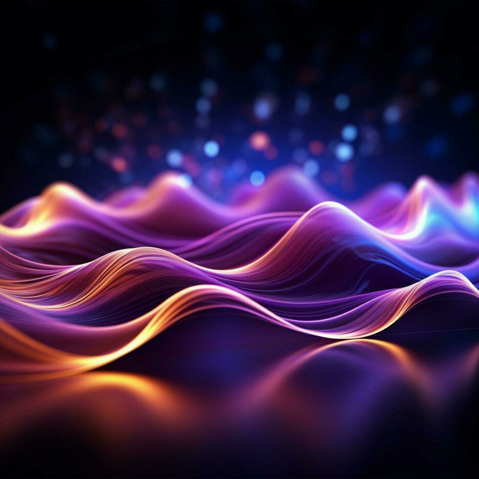 abstract neon golven komen levend in een ultraviolet laser licht tonen voor sociaal media post grootte ai gegenereerd foto