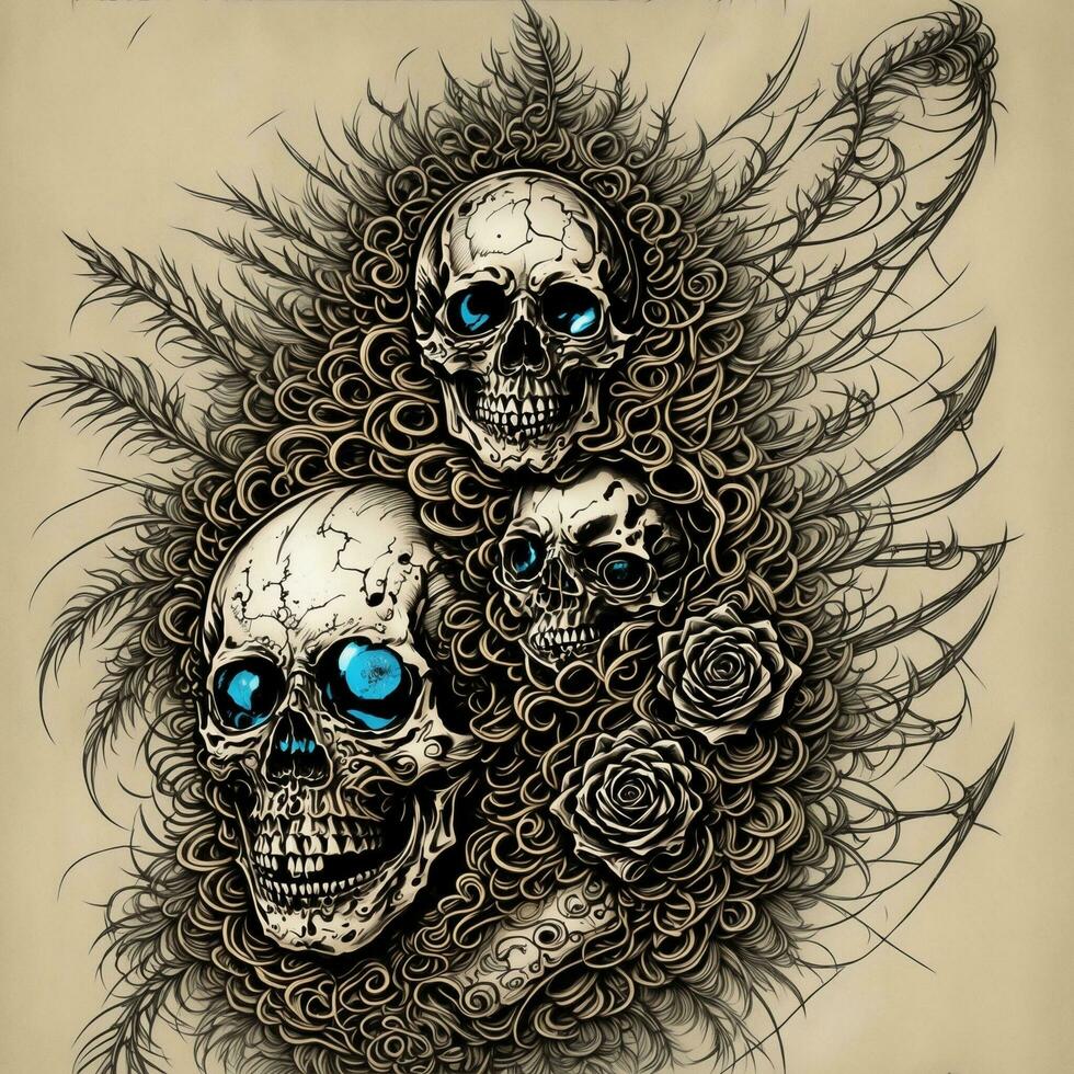 steampunk schedel en roos illustratie ai generatief foto