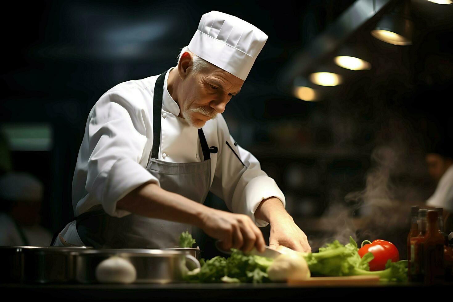 mannetje chef Koken Bij restaurant ai generatief foto