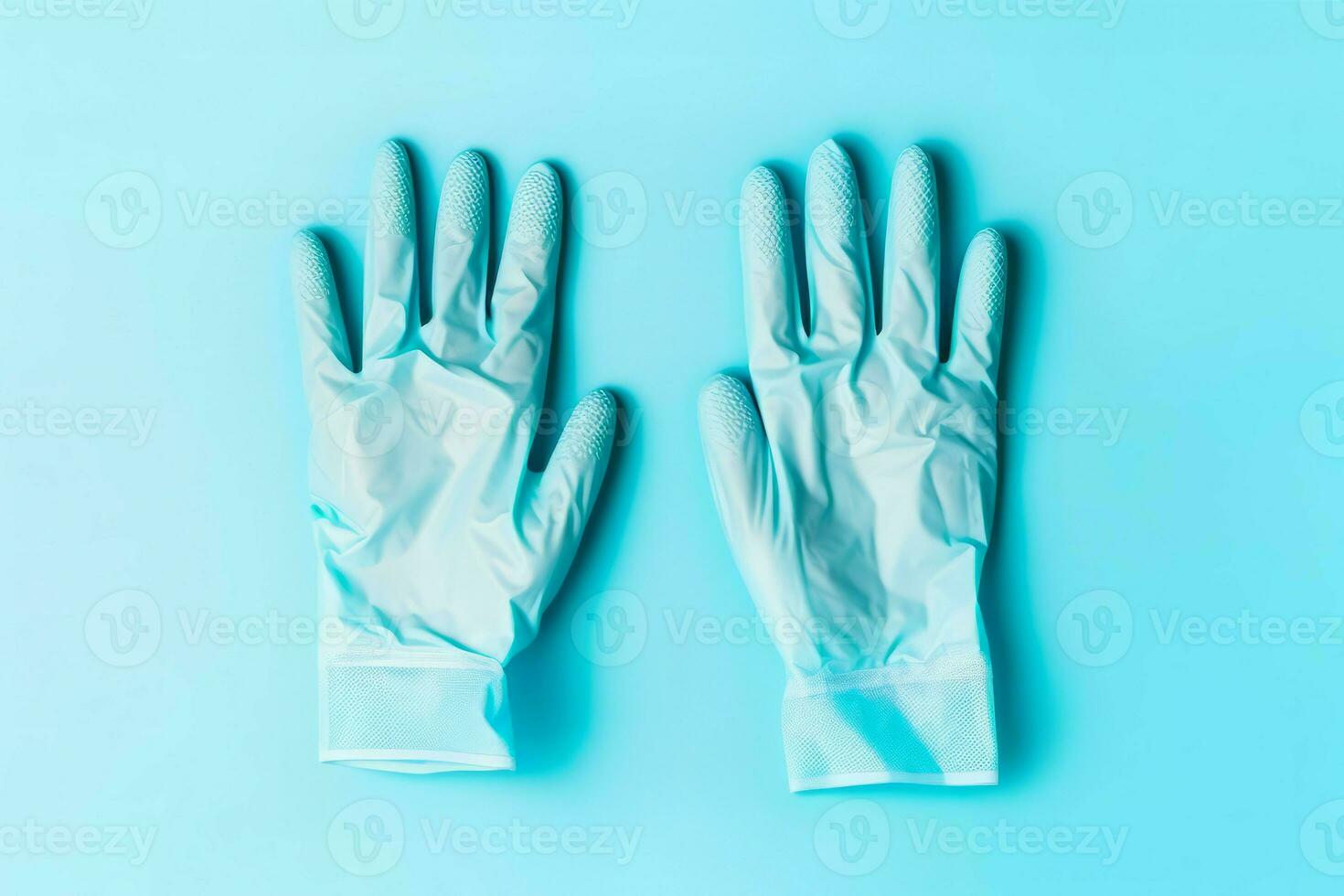 paar- van medisch handschoenen Aan blauw achtergrond. genereren ai foto