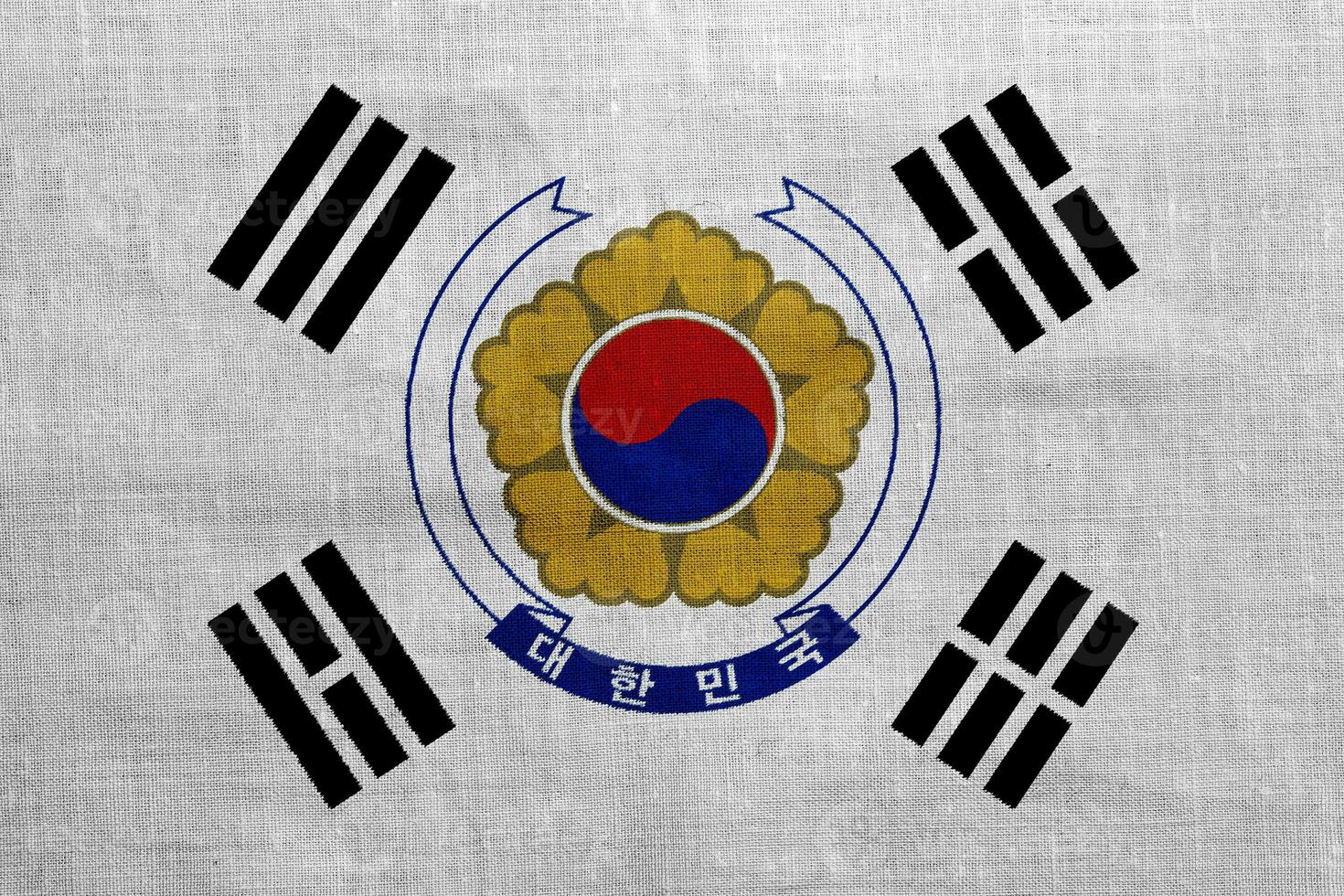 vlag en jas van armen van republiek van Korea Aan een getextureerde achtergrond. concept collage. foto