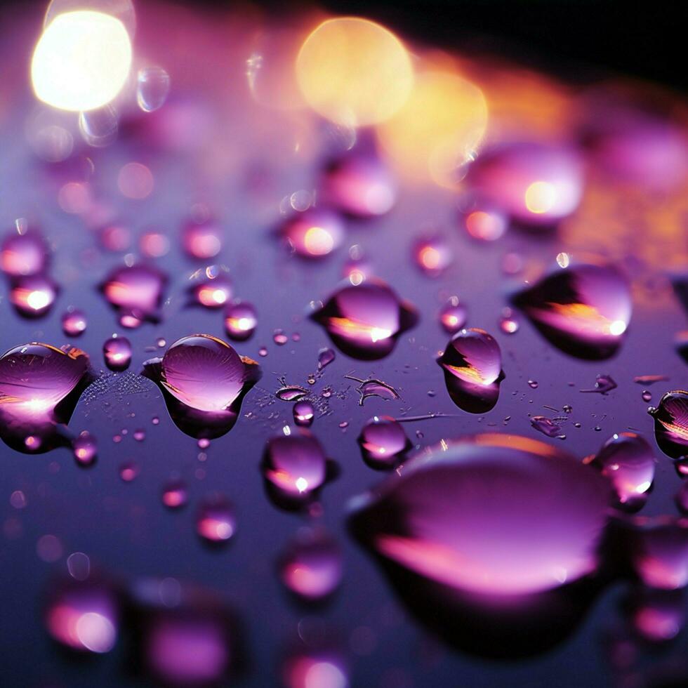 Purper licht highlights dichtbij omhoog regendruppels Aan de ramen oppervlakte voor sociaal media post grootte ai gegenereerd foto