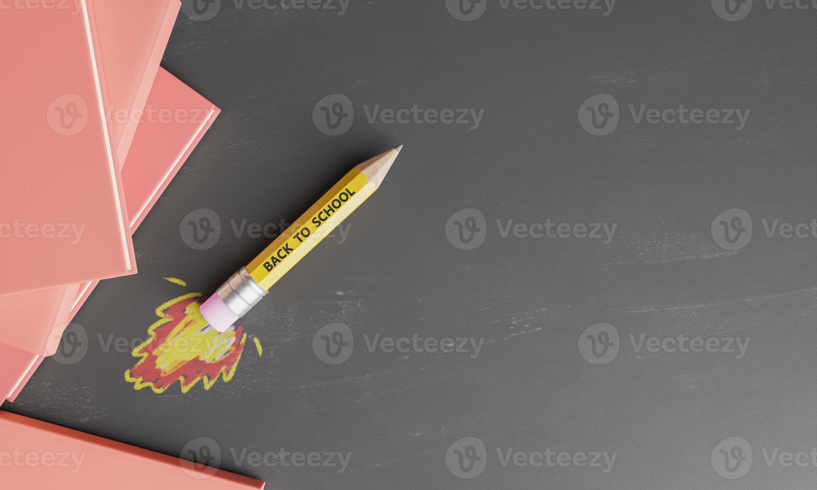 potloodraket op een schoolbord met getrokken vuur foto