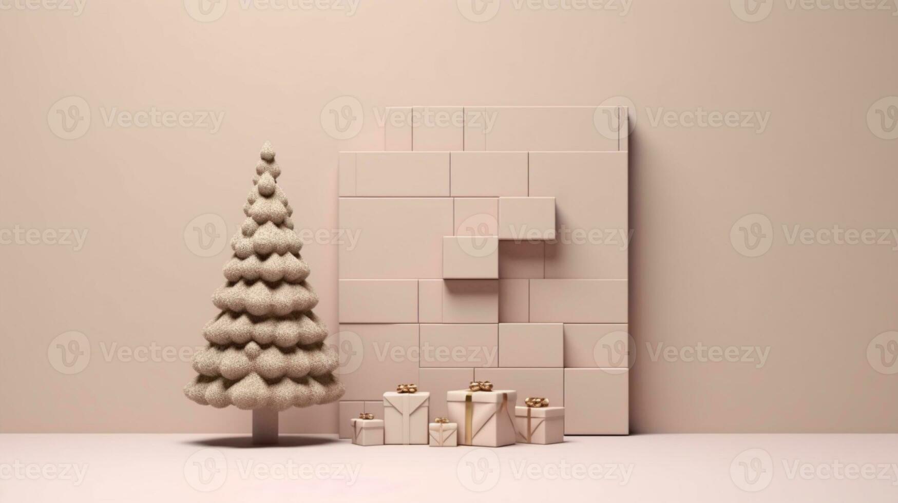 3d weergegeven Kerstmis boom versierd met cadeaus ai generatief foto