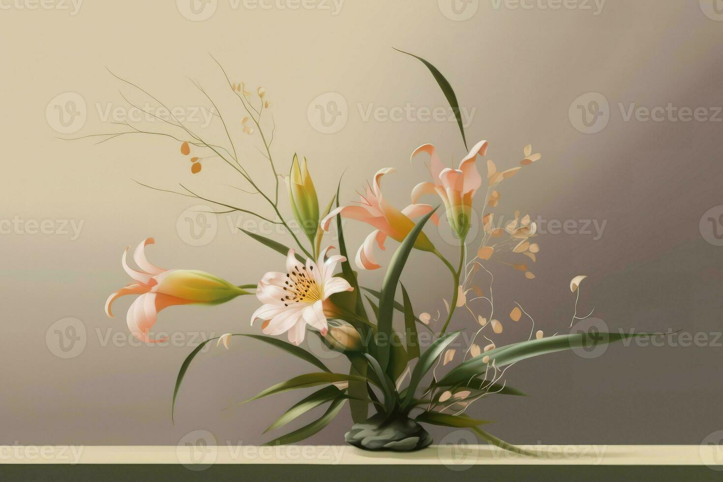 bloem samenstelling ikebana illustratie. genereren ai foto