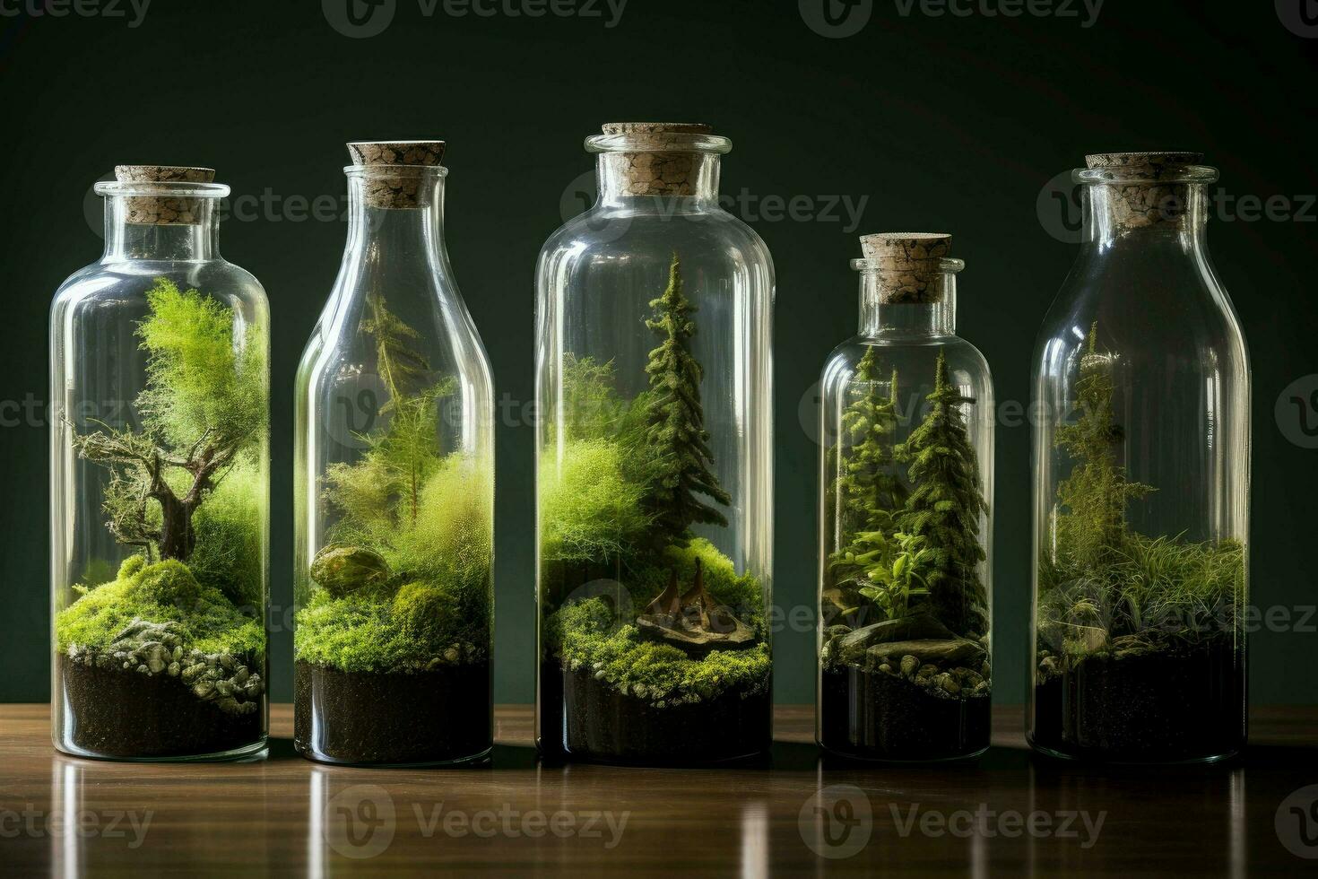 duurzame glas fles met groen ecosysteem. genereren ai foto
