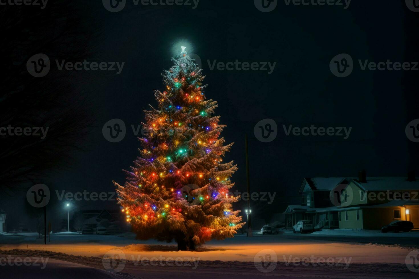 Kerstmis boom nacht. genereren ai foto