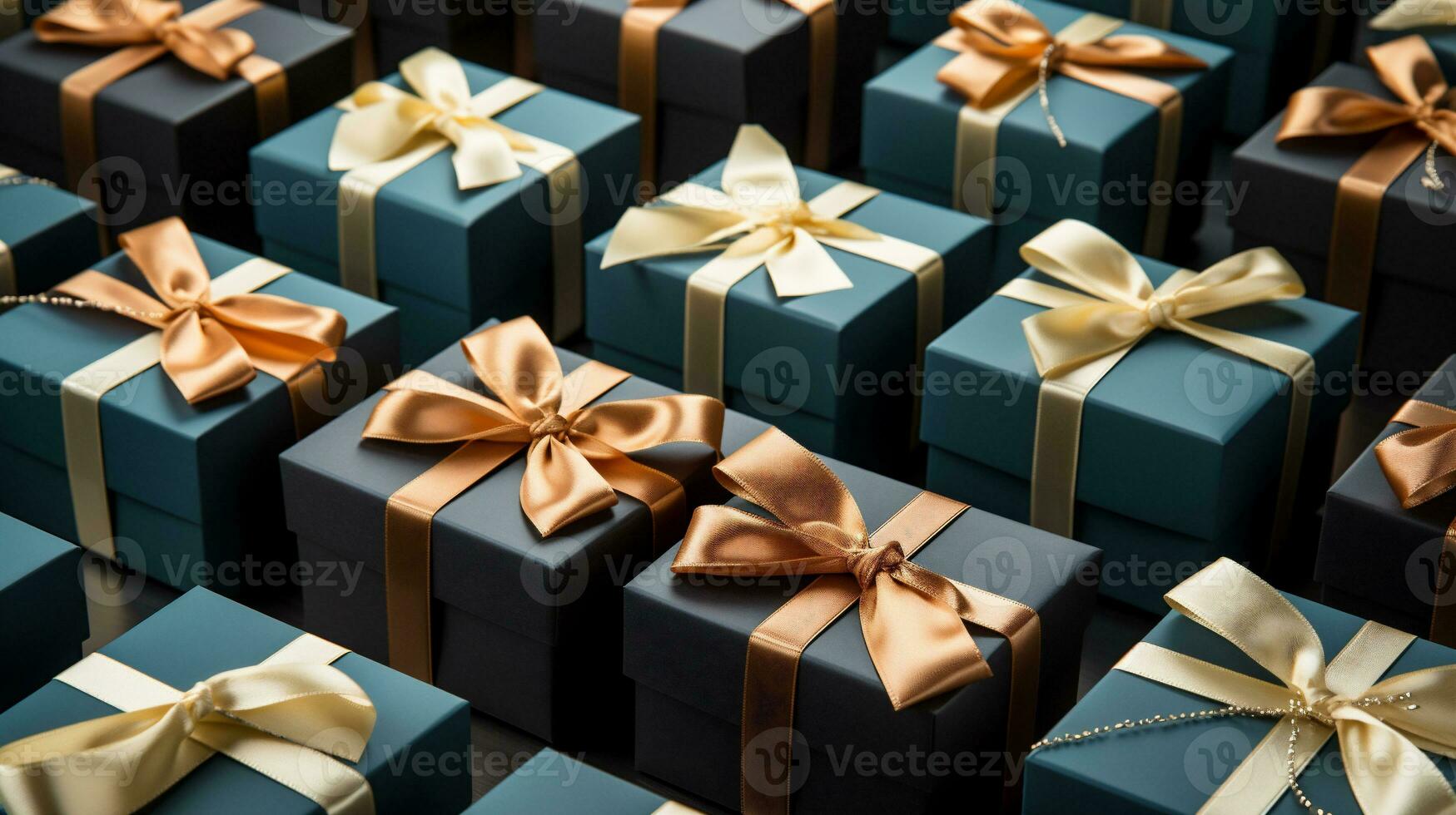 ai generatief. geschenk dozen met linten en bogen, detailopname foto