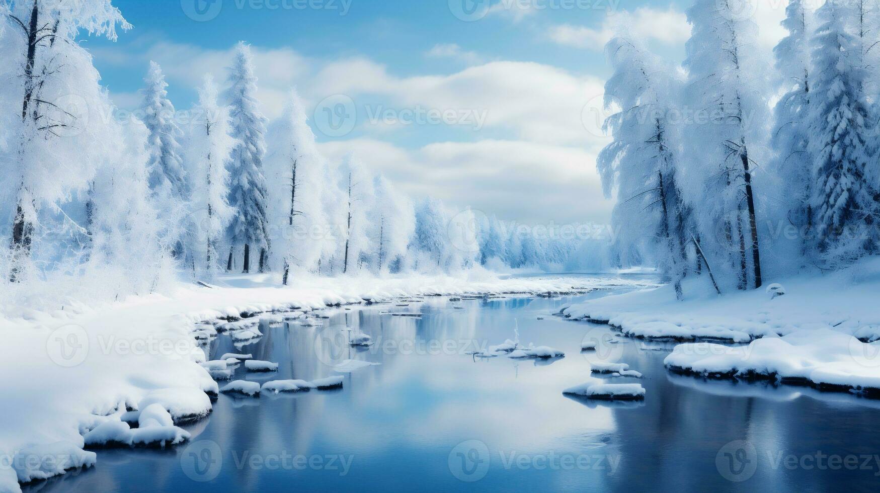 ai generatief. mooi winter landschap met sneeuw gedekt bomen foto