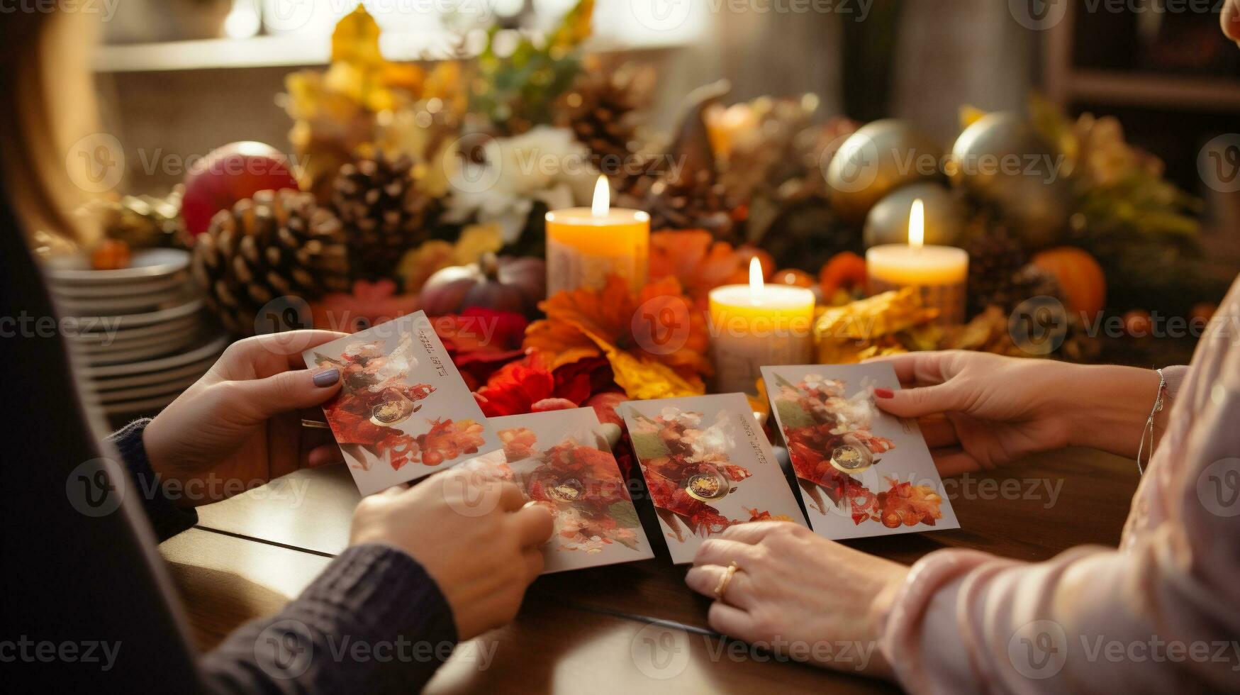 ai generatief. detailopname beeld van een groep van vrienden hebben pret Bij de feestelijk tafel foto