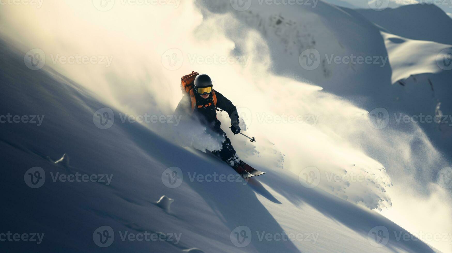 ai generatief winter extreem sport- koel schot van ski in beweging foto