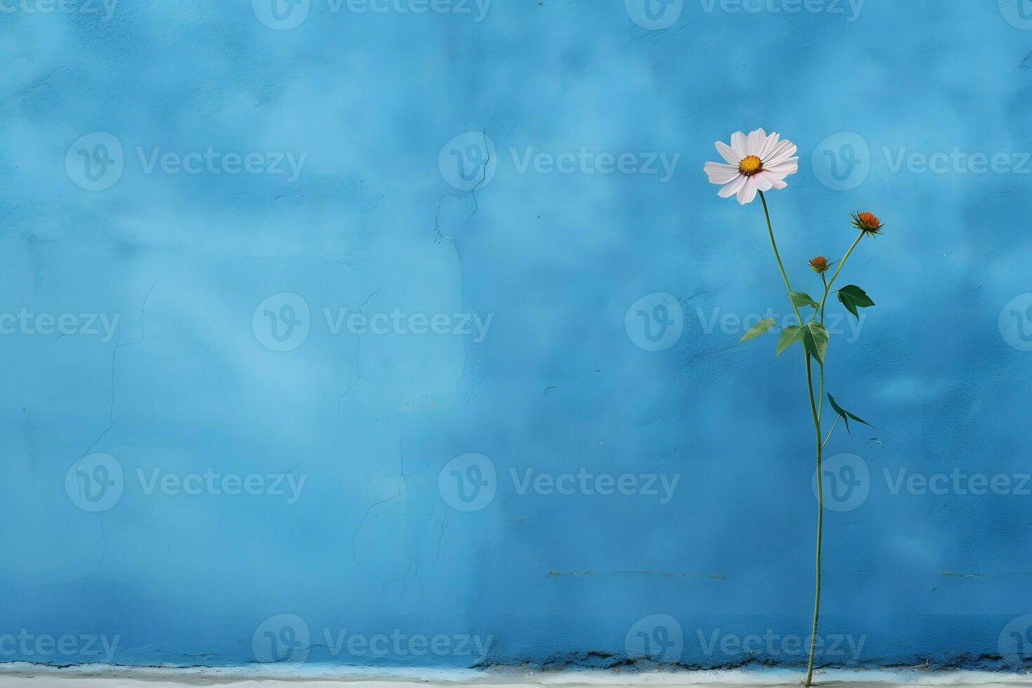 blauw vlak muur met bloem Aan de kant ai generatief foto